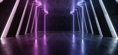 Neon Lazer Parıltısı Mor Mavi Çizgiler Büyük Karanlık Salon Garaj Tüneli