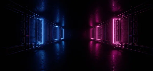 Sötét Neon Építőipari Kék Lila Ragyogó Futurisztikus Sci Fi Sta — Stock Fotó