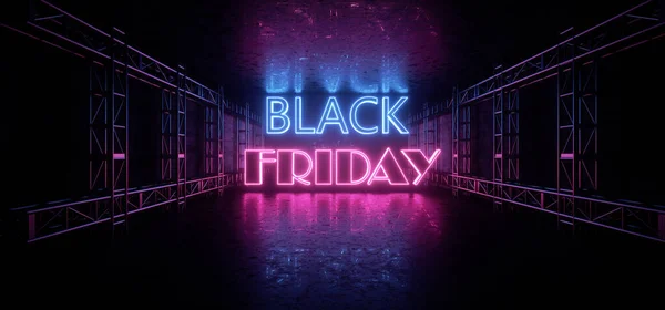 Black Friday Neon Purple Blue Glowing Sign Shop Dark Night Retro — Stock Photo, Image