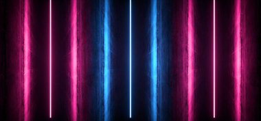 Neon Parlak Mor Mavi Lazer Gösterisi Beton Duvar Siyah Grunge Ni