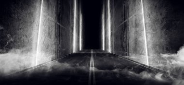 İşaretli ve Neon Lazerli Sis Buharı Asfalt Yolu