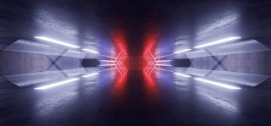 Bilimkurgu Geleceği Parlayan Kırmızı Mavi Beyaz Koridor Koridoru G