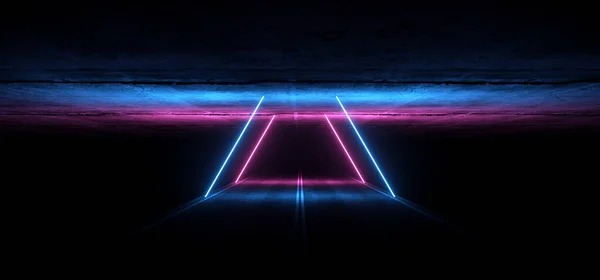 Asphalt Road Sci Fi Futuristic Neon Glowing Laser Show Tunnel Co. — стоковое фото