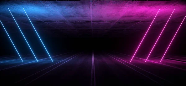 Asphalt Straße Sci-Fi futuristische neonglühende Laser-Show Tunnel co — Stockfoto