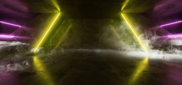 利用霓虹灯的虚拟现实网络烟雾雾化通道隧道 — 图库照片