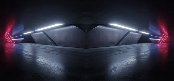 科幻未来派霓虹灯闪烁着红蓝白色走廊G道 — 图库照片
