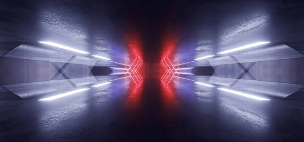 Sci Fi Futuristic Neon Glowing Red Blue White Corridor Hallway G