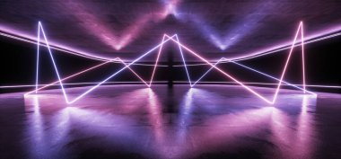 Geleceğin Sentetik Dalgası Siber Neon Parıltısı Mor Pembe Işın Lazer Dans Kulübü Yeraltı Olay Beton Grunge Sahne Sahnesi 3D Resim
