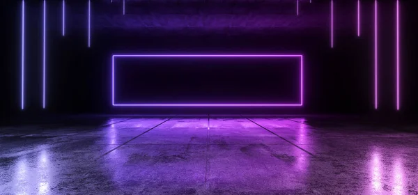 Neon Glowing Sci Cyber Synth Wave Purple Blue Rectangle Frame — Foto de Stock