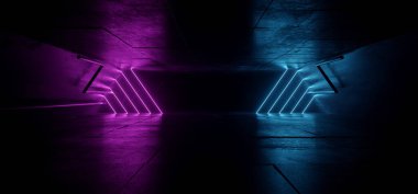 Neon Lights Işıltılı Hat Lazer Gösterileri Mor Mavi Metal Beton Yeraltı Bilim Kurgu Fotografı Geleceği Sentetik Dans Kulübü Uzay Gemisi Karanlık Gece Arkaplanı 3D Görüntü Çizimi