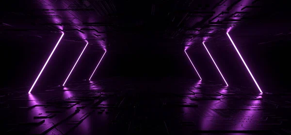 Неонові Вогні Сяюча Лінія Промені Лазери Подіум Вітрина Фіолетовий Метал — стокове фото