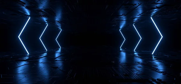 Neon Lights Λαμπερή Γραμμή Ακτίνες Λέιζερ Βάθρο Προθήκη Μπλε Μέταλλο — Φωτογραφία Αρχείου
