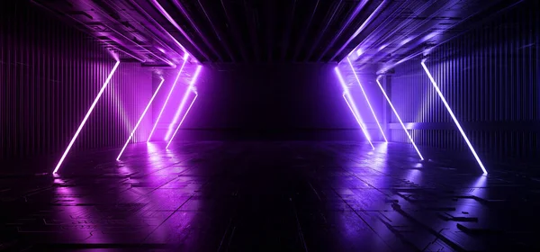Luci Neon Linea Luminosa Raggi Laser Podio Vetrina Viola Blu — Foto Stock