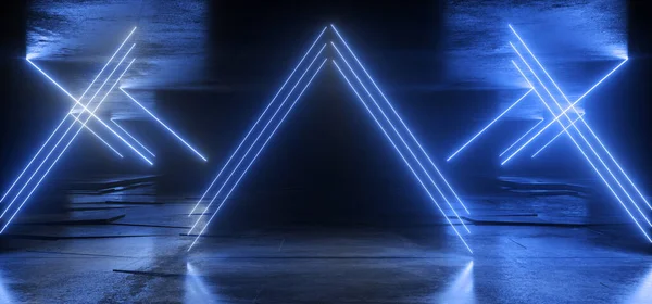 Неонове Сяйво Sci Сяючий Трикутник Сині Футуристичні Лазерні Промені Підстрибуючи — стокове фото