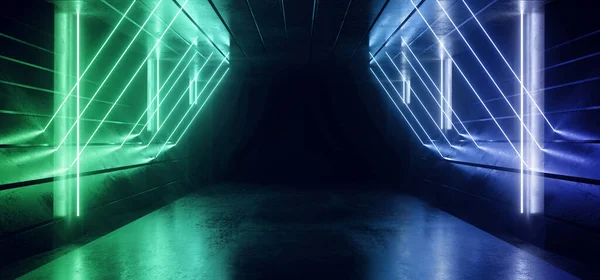 Sci Futuristiska Laser Neon Rymdskepp Tunnel Korridor Underground Glowing Blue — Stockfoto