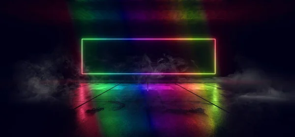 Rauch Dampf Neon Laser Sci Futuristisch Leuchtender Rahmen Rechteck Grün — Stockfoto