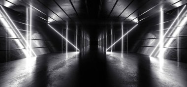 Bilim Kurgu Retro Uzaylı Beyaz Üçgen Parlak Lazer Işınlar Tünel Koridoru Koridoru Yeraltı Depo Kapısı Yansıtıcı Arkaplan 3D Resmetme