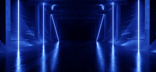 Bilim Kurgu Retro Uzaylı Mavi Üçgen Parlak Lazer Işınlar Tünel — Stok fotoğraf