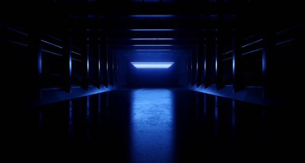 Sci Retro Neon Alien Blue Triangle Brilhante Laser Beams Luzes — Fotografia de Stock