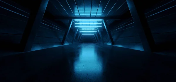 Sci Retro Neon Alien Blue Driehoek Gloeiende Laserstralen Lichten Tunnel — Stockfoto