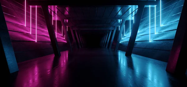 Bilim Kurgu Retro Uzaylı Mor Üçgen Parlak Lazer Işınlar Tünelin — Stok fotoğraf