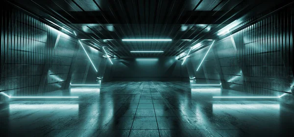 Sci Retro Néon Bleu Alien Triangle Rayons Laser Incandescents Lumières — Photo