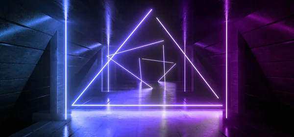 Neon Laser Triangle Purple Blue Beams Sci Futuristic Glowing Lights — 스톡 사진