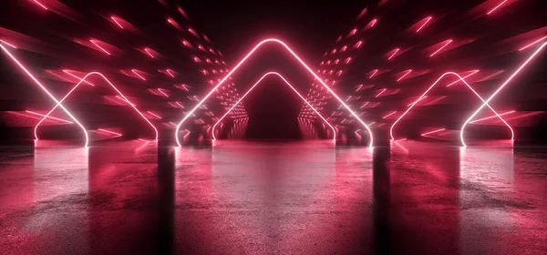 Sci Neon Laser Glowing Triangle Red Lights Dark Garage Underground — Stock Photo, Image