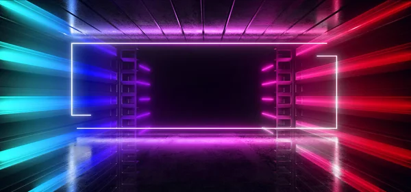 Sci Neon Bühne Futuristisch Podium Konstruktion Laserrahmen Blau Lila Leuchtendes — Stockfoto