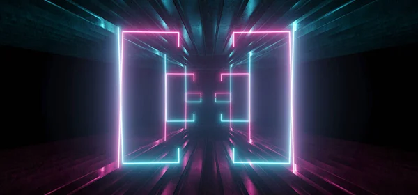Иллюстрация Sci Neon Stage Футуристическая Овальная Конструкция Лазер Сине Фиолетовый — стоковое фото