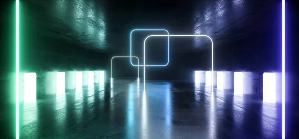 Sci Neon Sahne Geleceği Yapısı Lazer Çerçeve Mavi Parlak Dikdörtgen — Stok fotoğraf