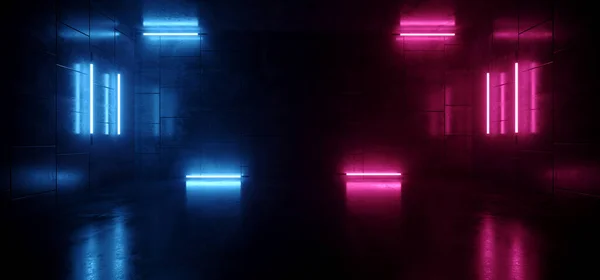 Neon Glowing Retro Modern Synth Wave Garagem Tunnel Corredor Azul — Fotografia de Stock