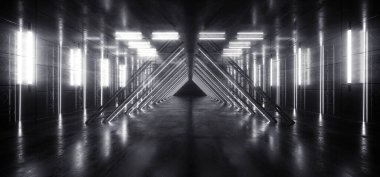 Neon Lazer Tüneli Koridor Sahne Yapımı Flüoresan Beyaz Dans Garajı Gösterisi Retro Sentetik Beton Döşeme Gece Şovu 3 boyutlu Çizim