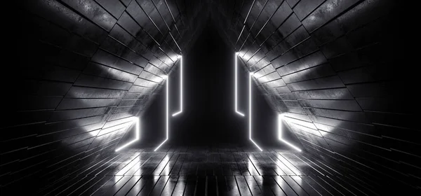Üçgen Neon Bilim Kurgu Tüneli Beyaz Fütürist Lazerler Yansıtıcı Metal — Stok fotoğraf