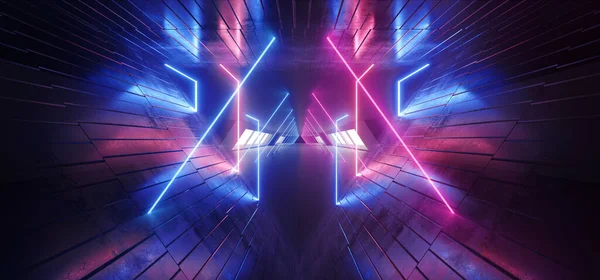 Neon Neon Laser Blue Purple Tunnel Corridor Teksturowany Realistyczny Nowoczesny — Zdjęcie stockowe