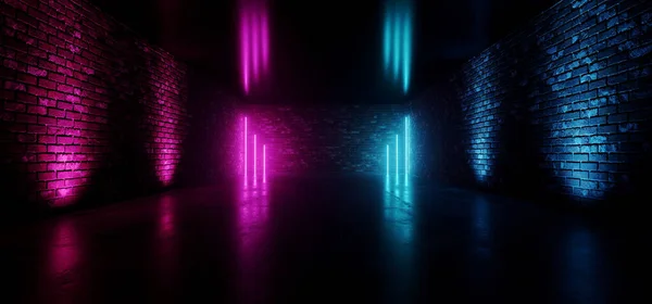 Neon Laser Purple Blue Retro Brick Walls Grunge Concrete Club — 스톡 사진
