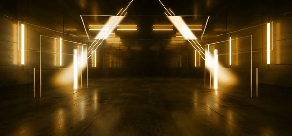 Neon Laser Driehoek Stage Constructie Fluorescerende Oranje Dans Garage Vloer — Stockfoto