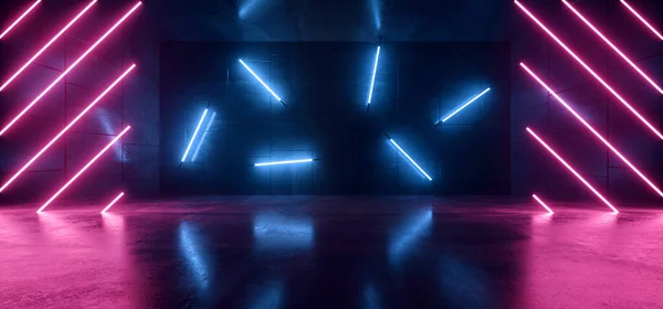 Neon Laser Stage Construction Fluorescent Blue Red Purple Pipes Dance — Fotografia de Stock