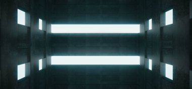 Grunge Beton Çimento Modern Minimalist Garaj Salonu Hangar Deposu Boş Grunge Beyaz Parlayan Boş Arkaplan Zarif Yeraltı 3D Görüntü