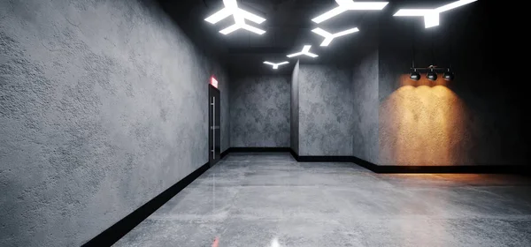 Modern Garage Cement Asphalt Reflective Floor Warm Spotlights Realistic Background — Stock Photo, Image