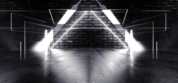 Retro Neon Cyber Triangle Laser Fluorescent White Tube Lights Glowing — стоковое фото