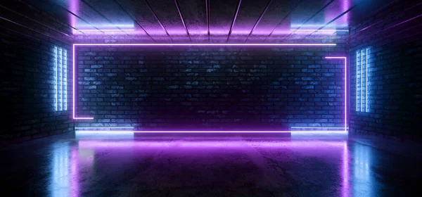 Retro Futurista Neon Cyber Laser Fluorescente Azul Roxo Tubo Luzes — Fotografia de Stock
