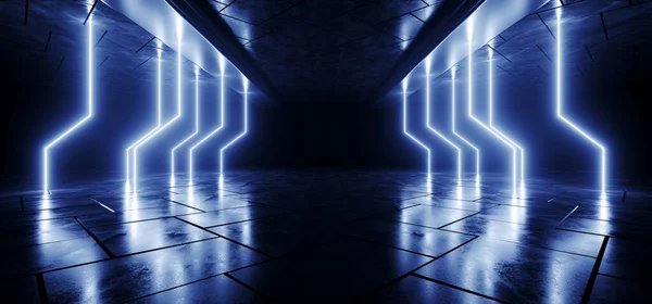 Sci Modern Alien Neon Laser Blue Pillars Lights Spaceship Concrete — Fotografia de Stock