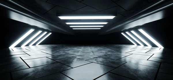 Sci Modern Idegen Űrhajó Beton Padló Raktár Bejárat Alagút Folyosó — Stock Fotó