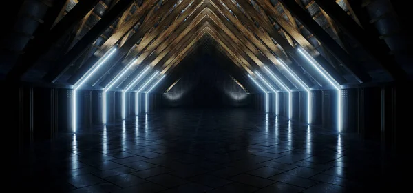 Moderne Architectuur Realistische Dark Laser Led Neon Line Gloeiende Blauwe — Stockfoto
