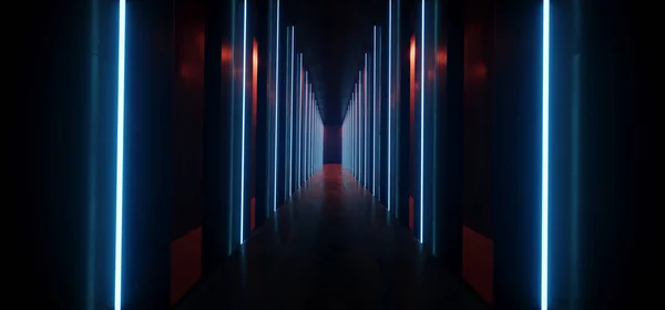 Sci Modern Tunnel Neon Laser Tubos Fluorescentes Túnel Corredor Azul — Fotografia de Stock