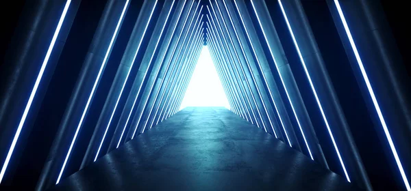 Sci Modern Triangle Tunnel Neon Laser Fluorescent Tubes Tunnel Corridor — Foto de Stock