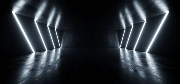 Big Large Neon Laser Blue Dark Night Warehouse Koridor Terowongan — Stok Foto