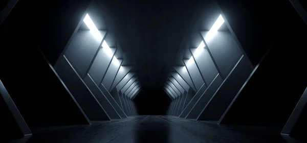 Sci Modern Futuristic Angular Cement Dark Alien Spaceship Room Tunnel — Stock fotografie