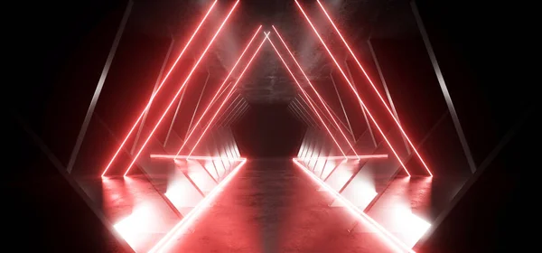 Sci Modern Triangle Neon Lasers Futuristic Angular Ciment Dark Alien — Fotografie, imagine de stoc